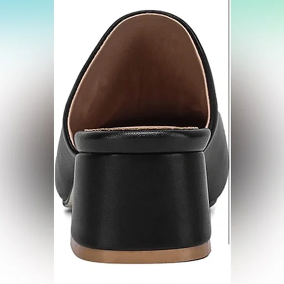 NWOT Size 8 Women Black Chunky Heel Mules Closed Toe Square Toe Slip On Shoes - Picture 6 of 14